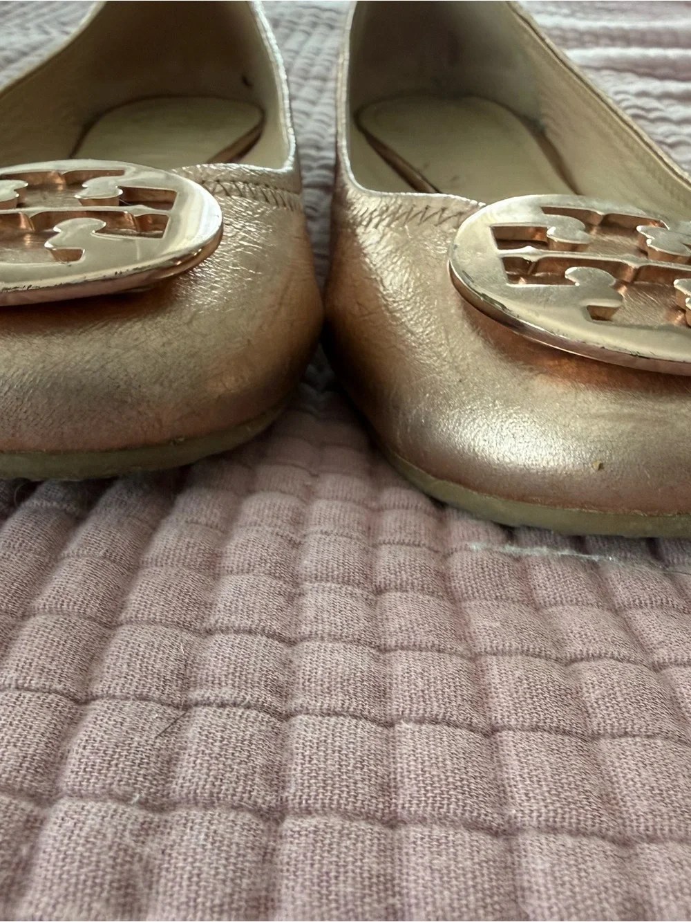 Tory Burch Women's Metallic Rose Gold Reva Ballet Flats 8.5